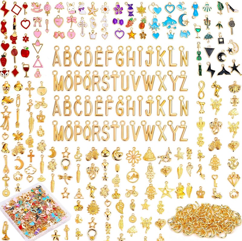 Modacraft 3 Types 302 Pcs Charms for Jewelry Making with Jump Rings, Bulk Enamel KC Letter Charm for DIY Necklace Bracelet Earring Craft Supplies (Parent) - Image 1